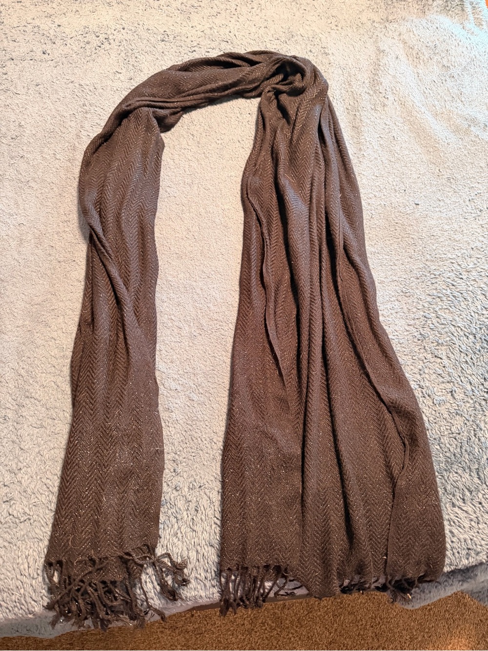 Woman’s Brown Herringbone Fringe Scarf